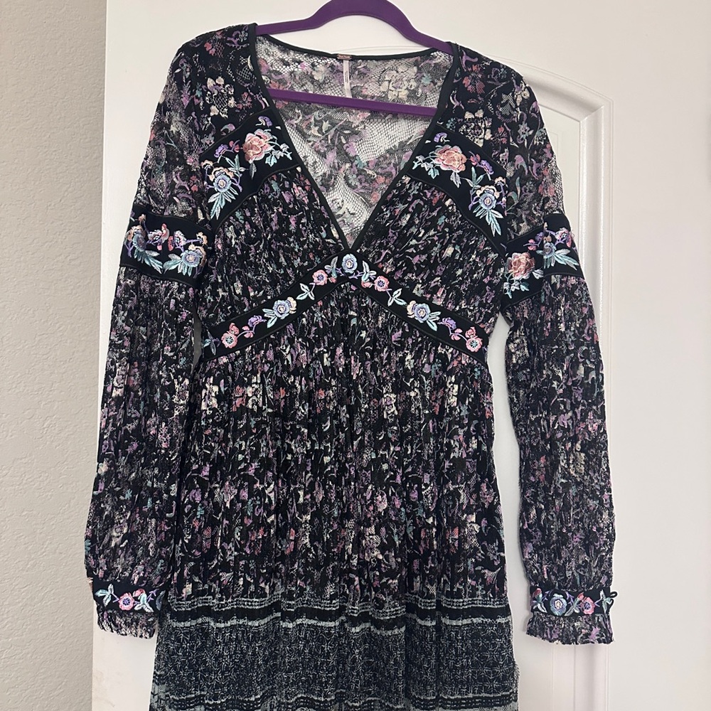 Free People Floral Lace Long Sleeve Dress
